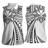 Hawaii And Philippines Women Sleeveless Polo Shirt Kanaka Maoli With Tribal Sun Together White LT05 - Polynesian Pride