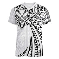 Hawaii And Philippines Women V-Neck T-Shirt Kanaka Maoli With Tribal Sun Together White LT05 Female White - Polynesian Pride