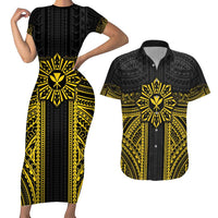 Hawaii And Philippines Together Couples Matching Short Sleeve Bodycon Dress and Hawaiian Shirt Polynesian Pattern With Filipino Barong Gold LT05 Gold - Polynesian Pride