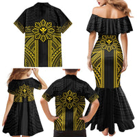 Hawaii And Philippines Together Family Matching Mermaid Dress and Hawaiian Shirt Polynesian Pattern With Filipino Barong Gold LT05 - Polynesian Pride