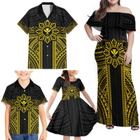 Hawaii And Philippines Together Family Matching Off Shoulder Maxi Dress and Hawaiian Shirt Polynesian Pattern With Filipino Barong Gold LT05 - Polynesian Pride