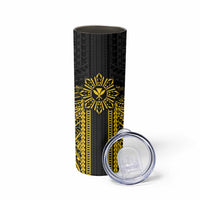 Hawaii And Philippines Together Skinny Tumbler Polynesian Pattern With Filipino Barong Gold LT05 - Polynesian Pride