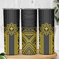 Hawaii And Philippines Together Skinny Tumbler Polynesian Pattern With Filipino Barong Gold LT05 - Polynesian Pride