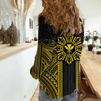 Hawaii And Philippines Together Women Casual Shirt Polynesian Pattern With Filipino Barong Gold