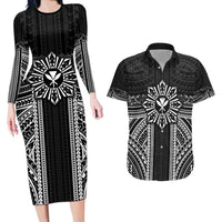Hawaii And Philippines Together Couples Matching Long Sleeve Bodycon Dress and Hawaiian Shirt Polynesian Pattern With Filipino Barong Black LT05 Black - Polynesian Pride