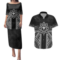 Hawaii And Philippines Together Couples Matching Puletasi and Hawaiian Shirt Polynesian Pattern With Filipino Barong Black LT05 Black - Polynesian Pride