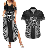 Hawaii And Philippines Together Couples Matching Summer Maxi Dress and Hawaiian Shirt Polynesian Pattern With Filipino Barong Black