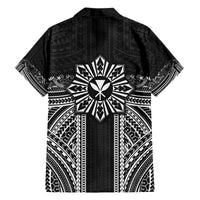 Hawaii And Philippines Together Family Matching Off The Shoulder Long Sleeve Dress and Hawaiian Shirt Polynesian Pattern With Filipino Barong Black LT05 - Polynesian Pride