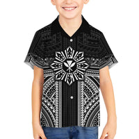Hawaii And Philippines Together Family Matching Off The Shoulder Long Sleeve Dress and Hawaiian Shirt Polynesian Pattern With Filipino Barong Black LT05 Son's Shirt Black - Polynesian Pride
