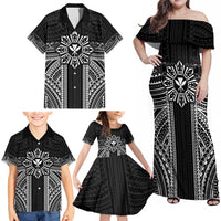 Hawaii And Philippines Together Family Matching Off Shoulder Maxi Dress and Hawaiian Shirt Polynesian Pattern With Filipino Barong Black LT05 - Polynesian Pride
