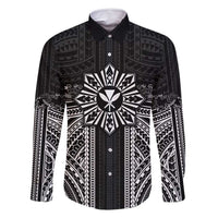 Hawaii And Philippines Together Family Matching Off Shoulder Maxi Dress and Hawaiian Shirt Polynesian Pattern With Filipino Barong Black LT05 Dad's Shirt - Long Sleeve Black - Polynesian Pride