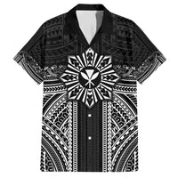 Hawaii And Philippines Together Family Matching Off Shoulder Short Dress and Hawaiian Shirt Polynesian Pattern With Filipino Barong Black