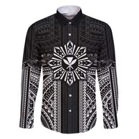 Hawaii And Philippines Together Family Matching Puletasi and Hawaiian Shirt Polynesian Pattern With Filipino Barong Black LT05 Dad's Shirt - Long Sleeve Black - Polynesian Pride