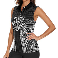 Hawaii And Philippines Together Women Sleeveless Polo Shirt Polynesian Pattern With Filipino Barong Black LT05 - Polynesian Pride