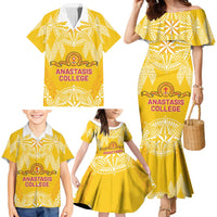 Personalised Anastasis College Family Matching Mermaid Dress and Hawaiian Shirt Tonga Ngatu Pattern LT05 - Polynesian Pride