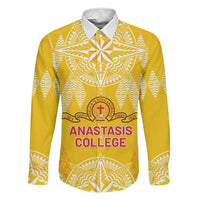 Personalised Anastasis College Family Matching Mermaid Dress and Hawaiian Shirt Tonga Ngatu Pattern LT05 Dad's Shirt - Long Sleeve Yellow - Polynesian Pride