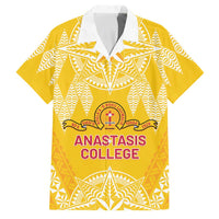 Personalised Anastasis College Family Matching Short Sleeve Bodycon Dress and Hawaiian Shirt Tonga Ngatu Pattern LT05 Dad's Shirt - Short Sleeve Yellow - Polynesian Pride