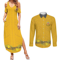 Tonga Anastasis College Couples Matching Summer Maxi Dress and Long Sleeve Button Shirt Tongan Ngatu Kupesi Pattern - Polynesian Pride