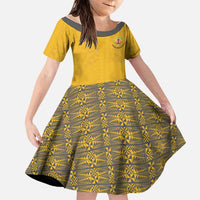 Tonga Anastasis College Family Matching Long Sleeve Bodycon Dress and Hawaiian Shirt Tongan Ngatu Kupesi Pattern LT05 Daughter's Dress Yellow - Polynesian Pride