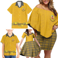 Tonga Anastasis College Family Matching Off Shoulder Short Dress and Hawaiian Shirt Tongan Ngatu Kupesi Pattern LT05 - Polynesian Pride