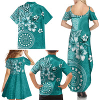 Cook Islands Family Matching Summer Maxi Dress and Hawaiian Shirt Teal Hibiscus And Stars LT05 - Polynesian Pride