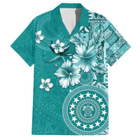 Cook Islands Family Matching Summer Maxi Dress and Hawaiian Shirt Teal Hibiscus And Stars LT05 Dad's Shirt - Short Sleeve Teal - Polynesian Pride