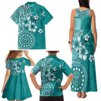 Cook Islands Family Matching Tank Maxi Dress and Hawaiian Shirt Teal Hibiscus And Stars LT05 - Polynesian Pride