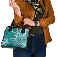 Cook Islands Shoulder Handbag Teal Hibiscus And Stars