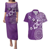 Cook Islands Couples Matching Puletasi and Hawaiian Shirt Purple Hibiscus And Stars LT05 Purple - Polynesian Pride