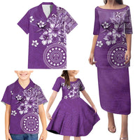 Cook Islands Family Matching Puletasi and Hawaiian Shirt Purple Hibiscus And Stars LT05 - Polynesian Pride