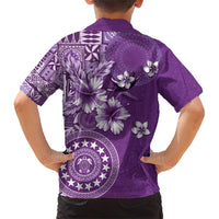 Cook Islands Family Matching Short Sleeve Bodycon Dress and Hawaiian Shirt Purple Hibiscus And Stars LT05 - Polynesian Pride