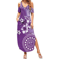Cook Islands Family Matching Summer Maxi Dress and Hawaiian Shirt Purple Hibiscus And Stars LT05 Mom's Dress Purple - Polynesian Pride