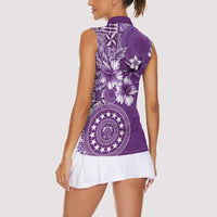 Cook Islands Women Sleeveless Polo Shirt Purple Hibiscus And Stars LT05 - Polynesian Pride