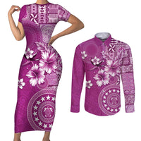 Cook Islands Couples Matching Short Sleeve Bodycon Dress and Long Sleeve Button Shirt Fandango Hibiscus And Stars LT05 Fandango - Polynesian Pride