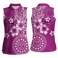 Cook Islands Women Sleeveless Polo Shirt Fandango Hibiscus And Stars LT05 - Polynesian Pride