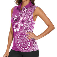 Cook Islands Women Sleeveless Polo Shirt Fandango Hibiscus And Stars LT05 - Polynesian Pride