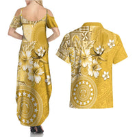 Cook Islands Couples Matching Summer Maxi Dress and Hawaiian Shirt Yellow Hibiscus And Stars LT05 - Polynesian Pride
