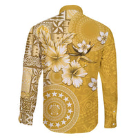 Cook Islands Family Matching Long Sleeve Bodycon Dress and Hawaiian Shirt Yellow Hibiscus And Stars LT05 - Polynesian Pride