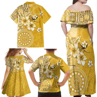 Cook Islands Family Matching Off Shoulder Maxi Dress and Hawaiian Shirt Yellow Hibiscus And Stars LT05 - Polynesian Pride