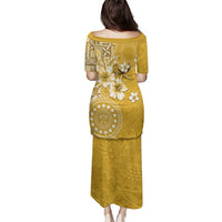 Cook Islands Family Matching Puletasi and Hawaiian Shirt Yellow Hibiscus And Stars LT05 - Polynesian Pride