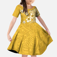 Cook Islands Family Matching Short Sleeve Bodycon Dress and Hawaiian Shirt Yellow Hibiscus And Stars LT05 Daughter's Dress Yellow - Polynesian Pride