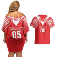 Custom Tahiti Football Couples Matching Off Shoulder Short Dress and Hawaiian Shirt Coat Of Arms Polynesian Tribal Pattern LT05 - Polynesian Pride