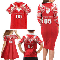 Custom Tahiti Football Family Matching Long Sleeve Bodycon Dress and Hawaiian Shirt Coat Of Arms Polynesian Tribal Pattern LT05 - Polynesian Pride