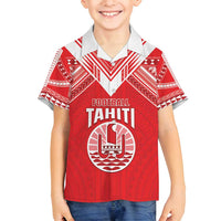 Custom Tahiti Football Family Matching Long Sleeve Bodycon Dress and Hawaiian Shirt Coat Of Arms Polynesian Tribal Pattern LT05 Son's Shirt Red - Polynesian Pride