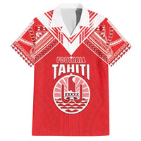 Custom Tahiti Football Family Matching Off The Shoulder Long Sleeve Dress and Hawaiian Shirt Coat Of Arms Polynesian Tribal Pattern LT05 Dad's Shirt - Short Sleeve Red - Polynesian Pride