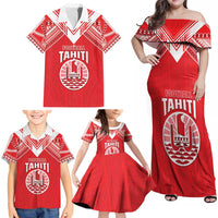 Custom Tahiti Football Family Matching Off Shoulder Maxi Dress and Hawaiian Shirt Coat Of Arms Polynesian Tribal Pattern LT05 - Polynesian Pride