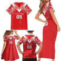 Custom Tahiti Football Family Matching Short Sleeve Bodycon Dress and Hawaiian Shirt Coat Of Arms Polynesian Tribal Pattern LT05 - Polynesian Pride