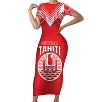 Custom Tahiti Football Family Matching Short Sleeve Bodycon Dress and Hawaiian Shirt Coat Of Arms Polynesian Tribal Pattern LT05 Mom's Dress Red - Polynesian Pride