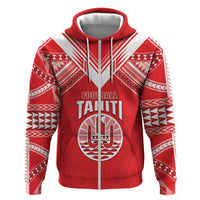 Custom Tahiti Football Hoodie Coat Of Arms Polynesian Tribal Pattern LT05 Zip Hoodie Red - Polynesian Pride