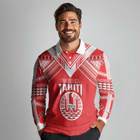 Custom Tahiti Football Long Sleeve Polo Shirt Coat Of Arms Polynesian Tribal Pattern LT05 - Polynesian Pride